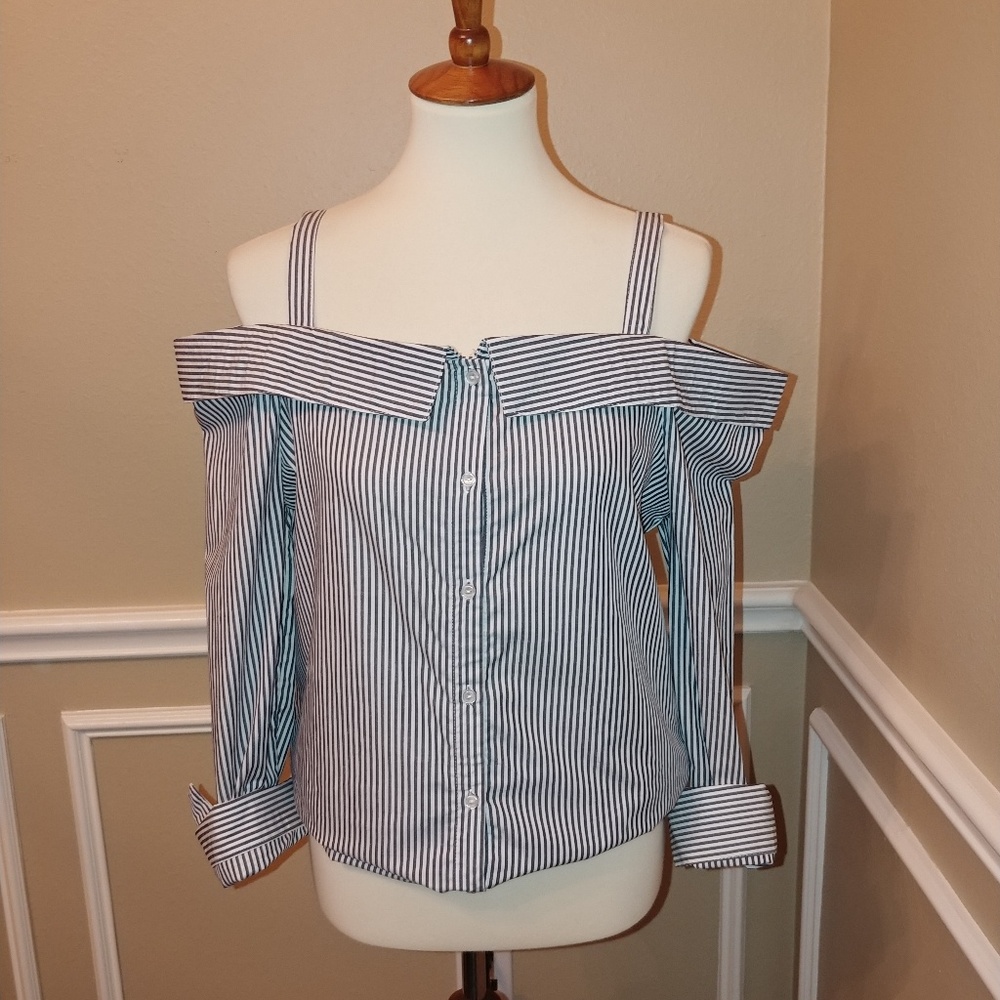 Navy blue and White off the shoulder